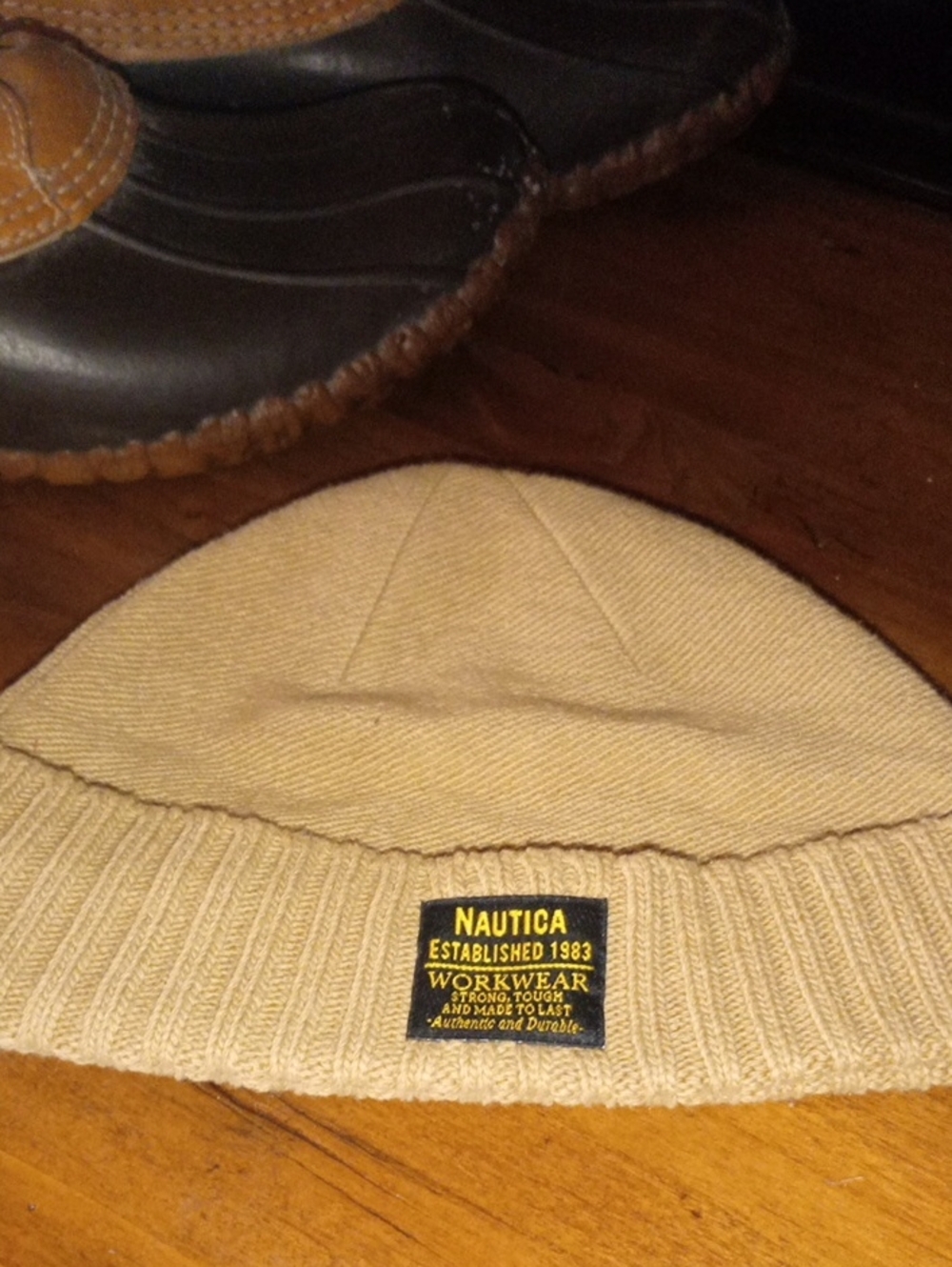 Nautica Beige Ribbed Cuff Beanie